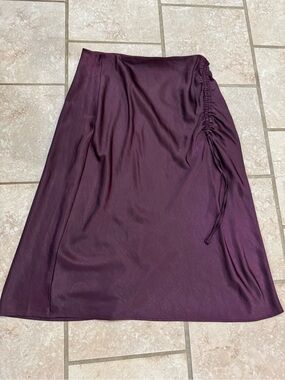 RYEGRASS Women's Satin Drawstring Side-Ruched Midi Skirt - Purple